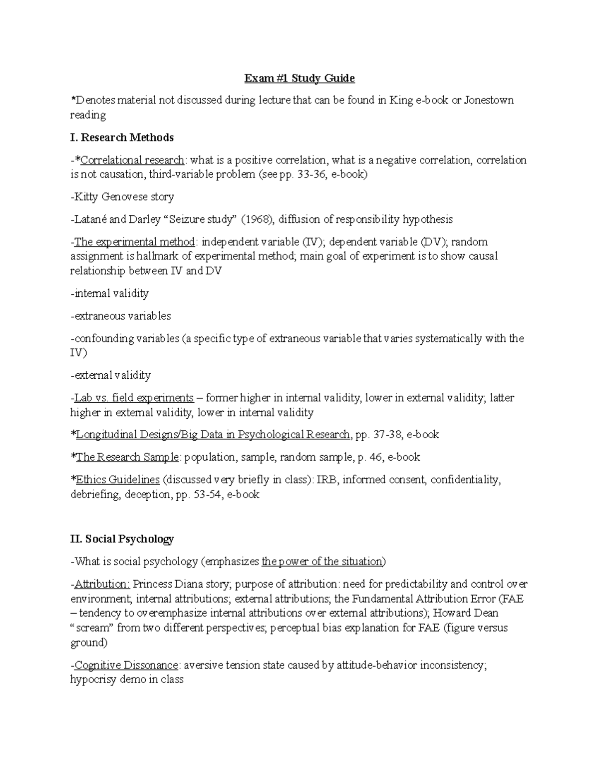 Research Methods and Social Psychology Exam #1 Study Guide - Exam #1 ...