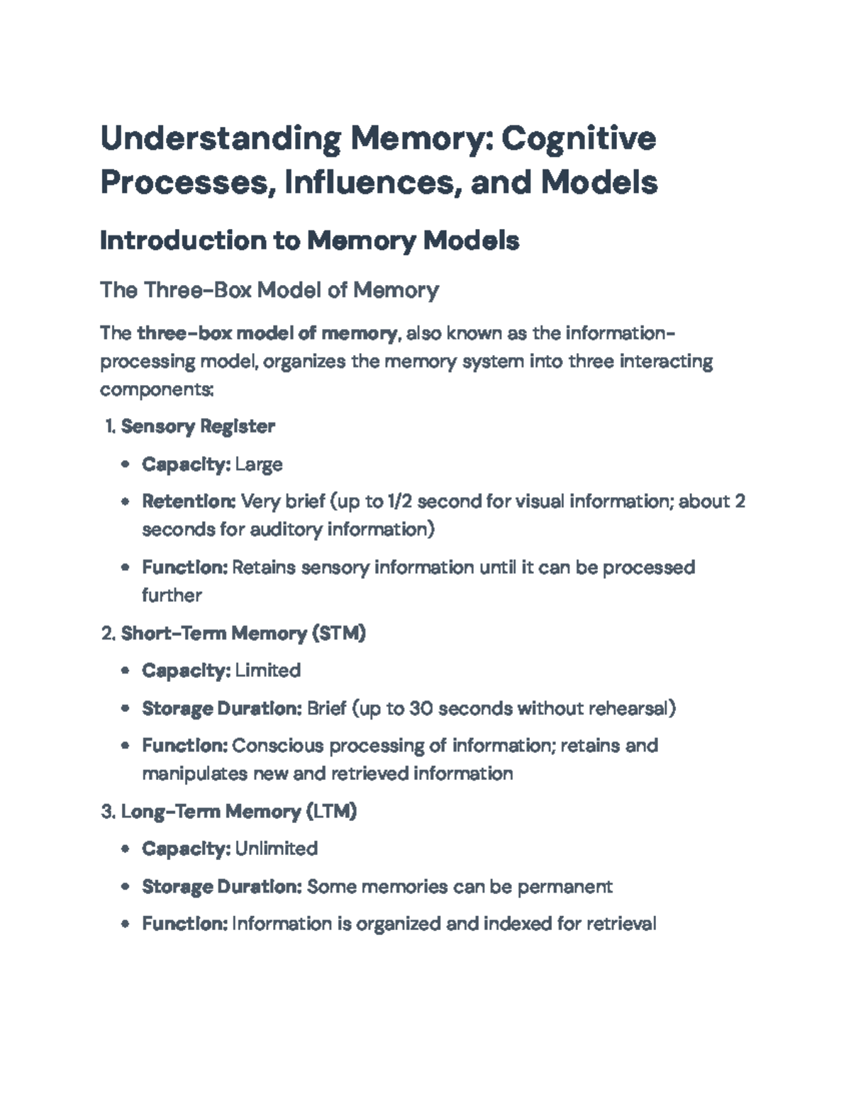 Understanding Memory Models and Their Influences on Cognition ...