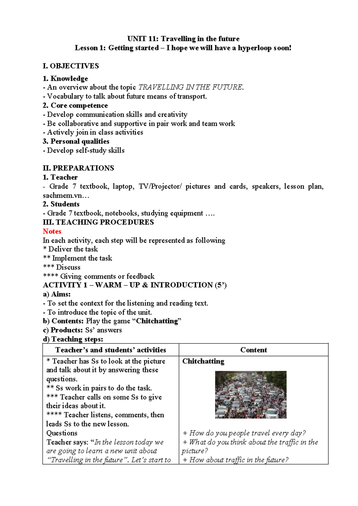 Global Success 7: Unit 11 - Future Travel Lesson Plan - Studocu