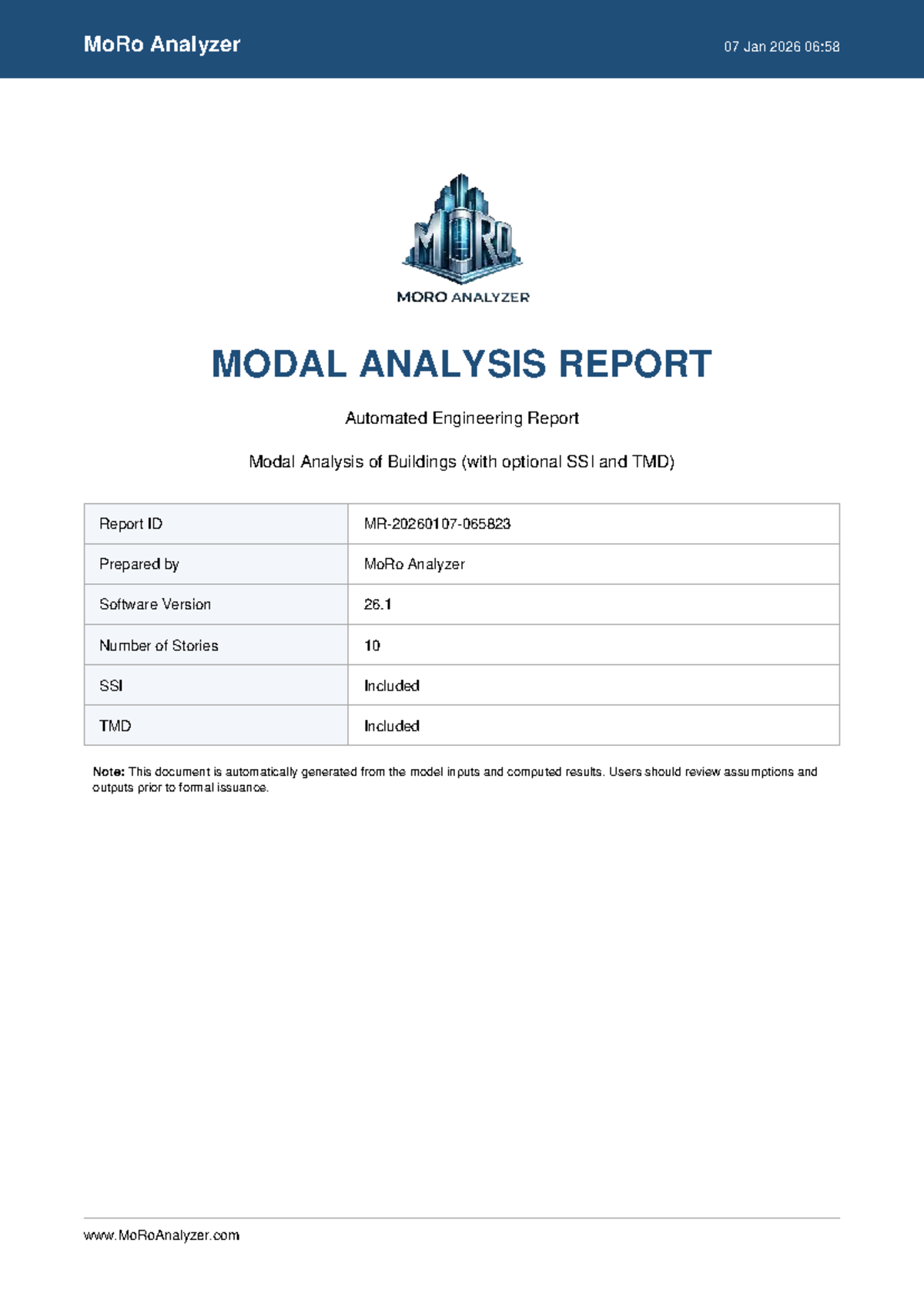MoRo Analyzer Modal Analysis Report for 10-Story Building - Studocu