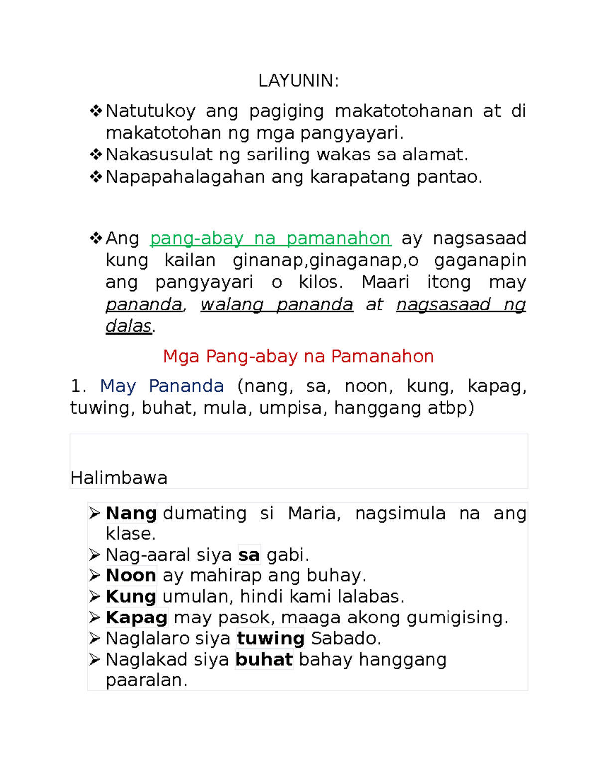 PANG-ABAY NA Pamanahon at Maikling Kwento: Mga Halimbawa at Paliwanag ...