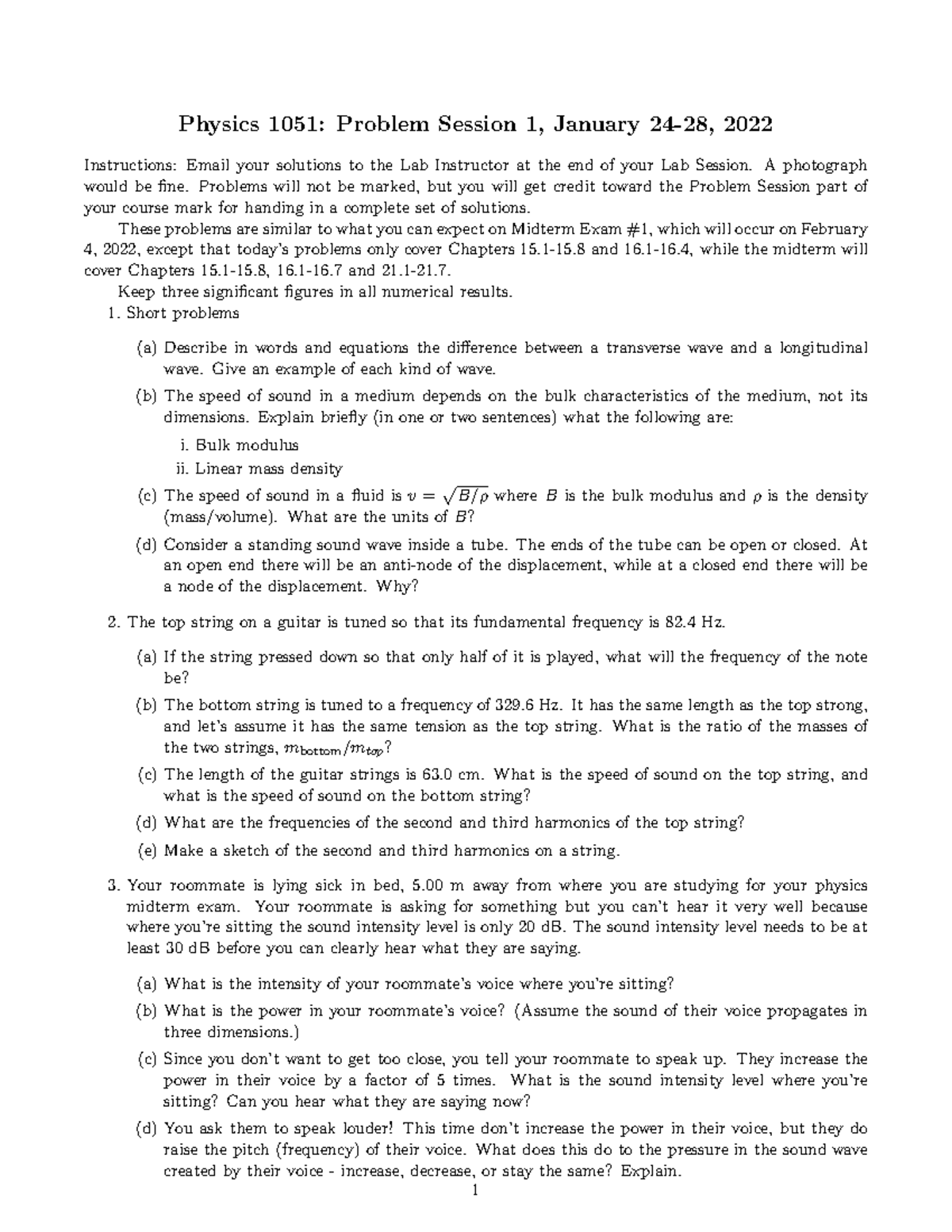 Physics 1051: Problem Session 1 Notes for Midterm Exam #1 - Studocu