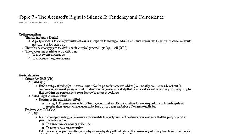 Topic 7: The Right to Silence in Civil and Criminal Proceedings - Studocu