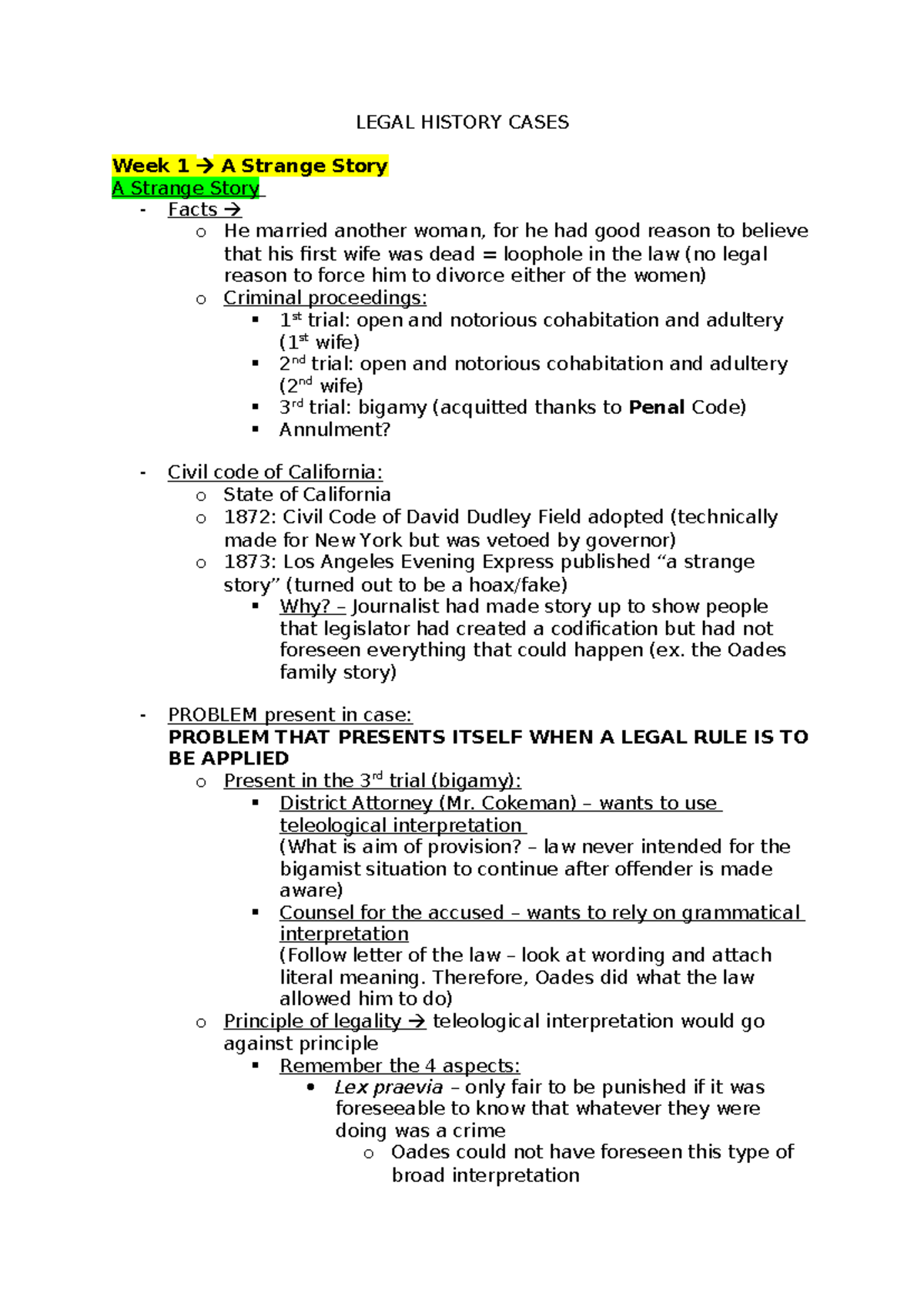 LEGAL HISTORY CASES (LAW 101) Week 1-7 Overview and Key Insights ...