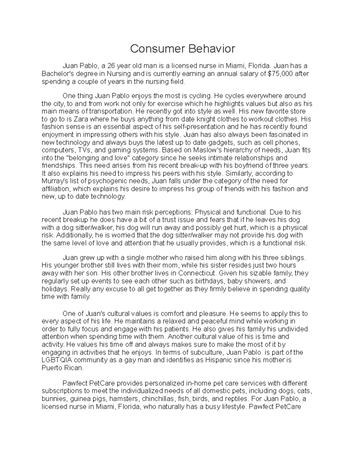 Consumer Behavior Study - D175 - Analysis of Juan Pablo's Choices - Studocu