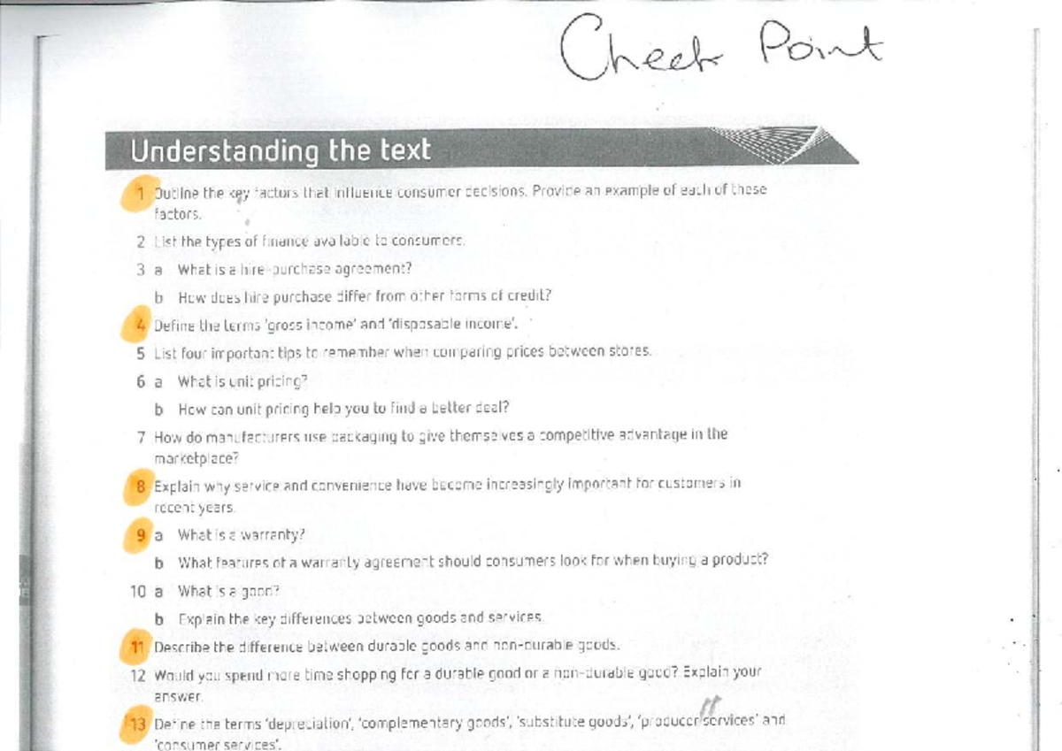 2.3 Check Point Questions: Key Factors in Consumer Decisions - Studocu