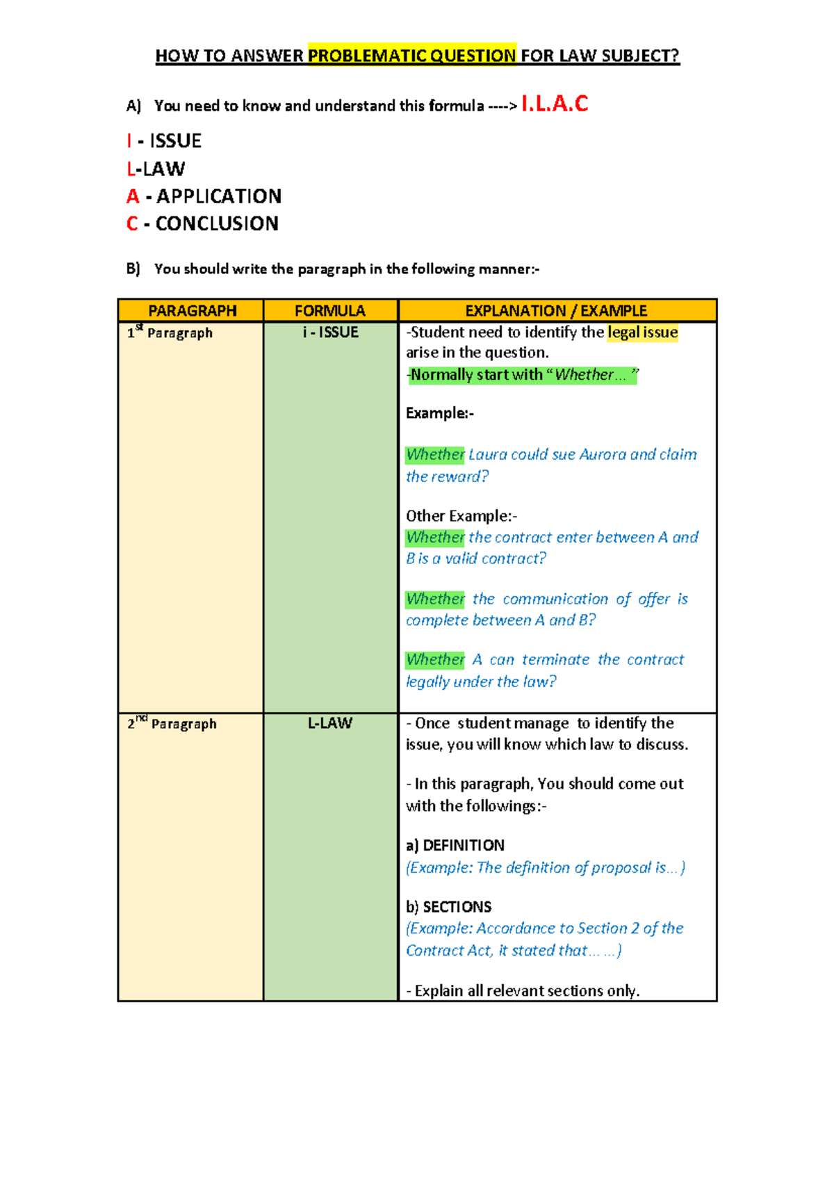 HOW TO ANSWER PROBLEMATIC QUESTIONS FOR LAW416 - Studocu