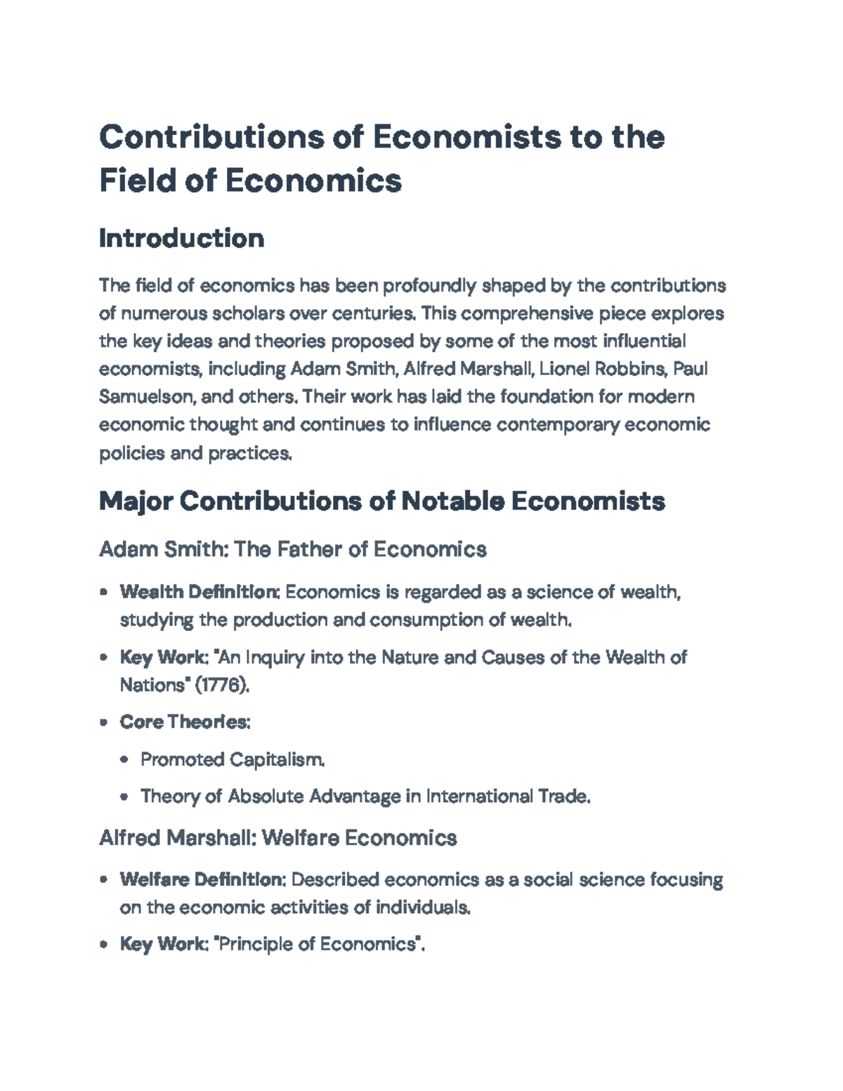Contributions of Influential Economists in Economics - Comprehensive ...