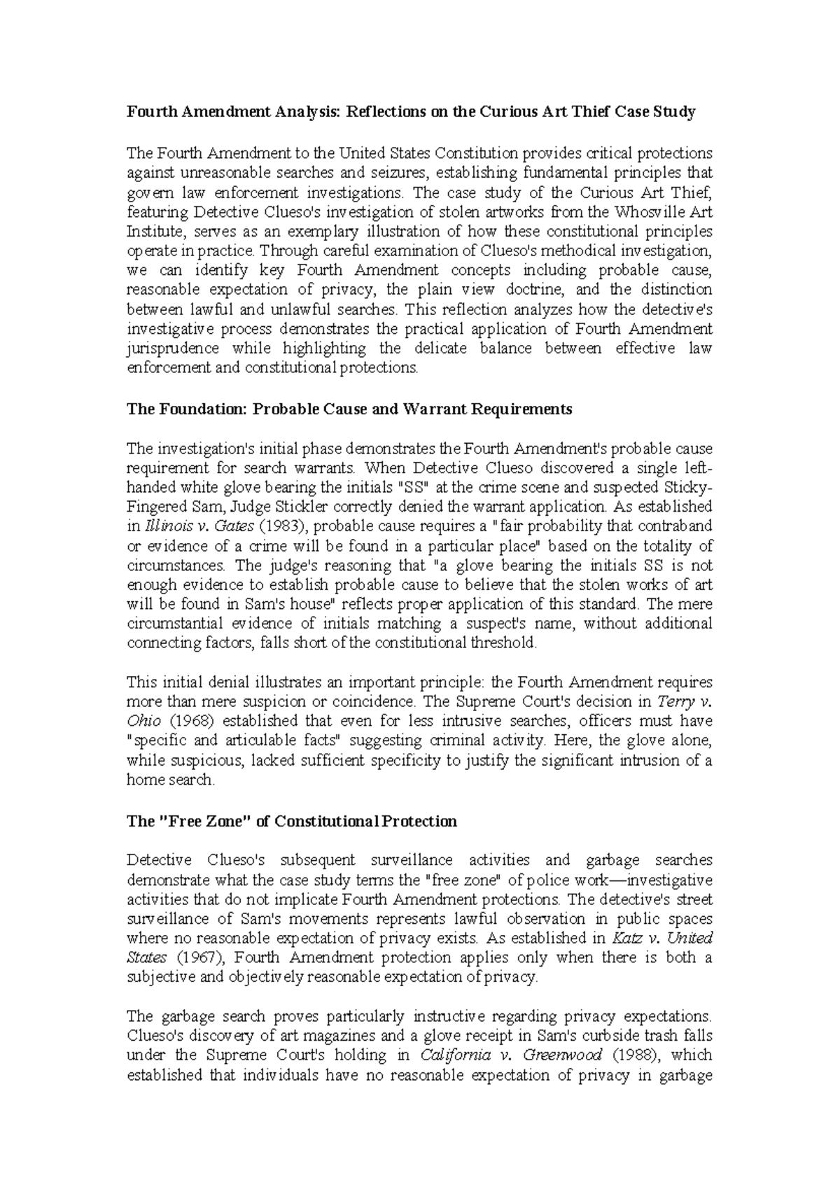 Fourth Amendment Insights: The Curious Art Thief Case Study - Studocu