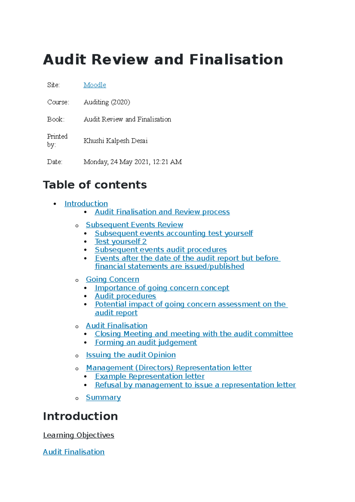 Audit Review & Finalisation for Auditing Course (2020) - Studocu