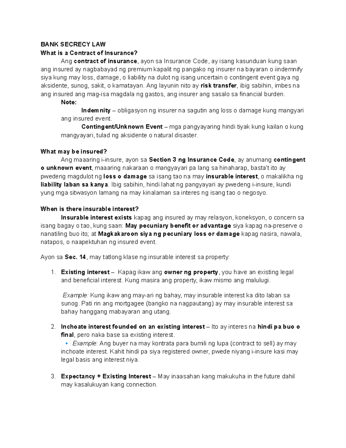 BANK SECRECY LAW & INSURANCE CONTRACTS: Key Concepts Explained - Studocu