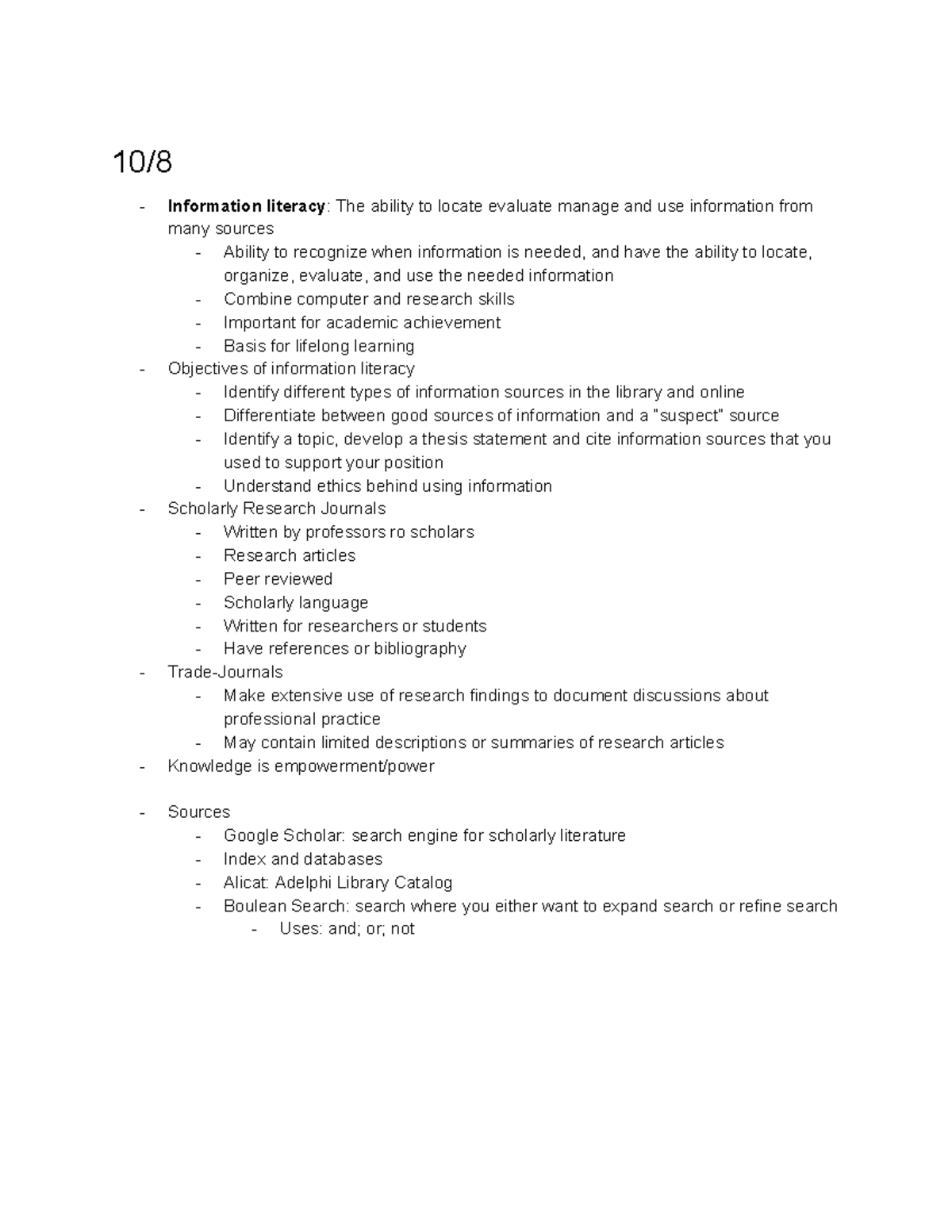 Information literacy notes - 10/ Information literacy : The ability to ...