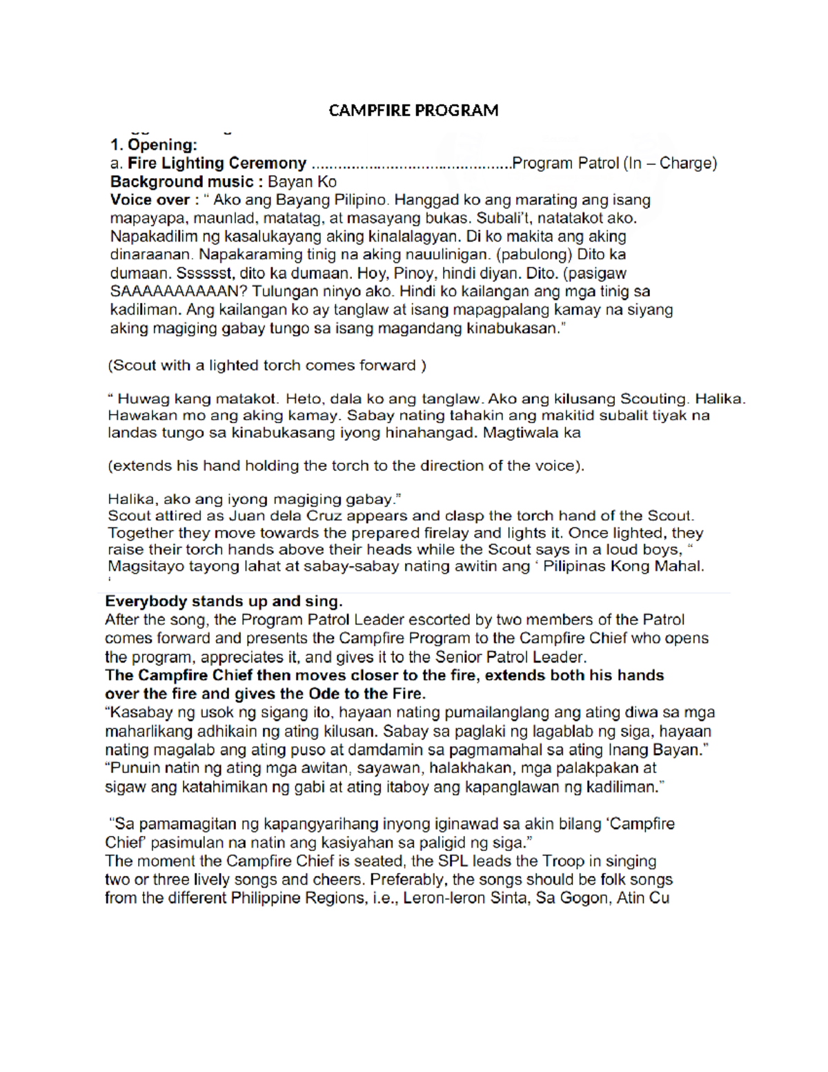 Script for Investiture Ceremony and Campfire Program - Studocu