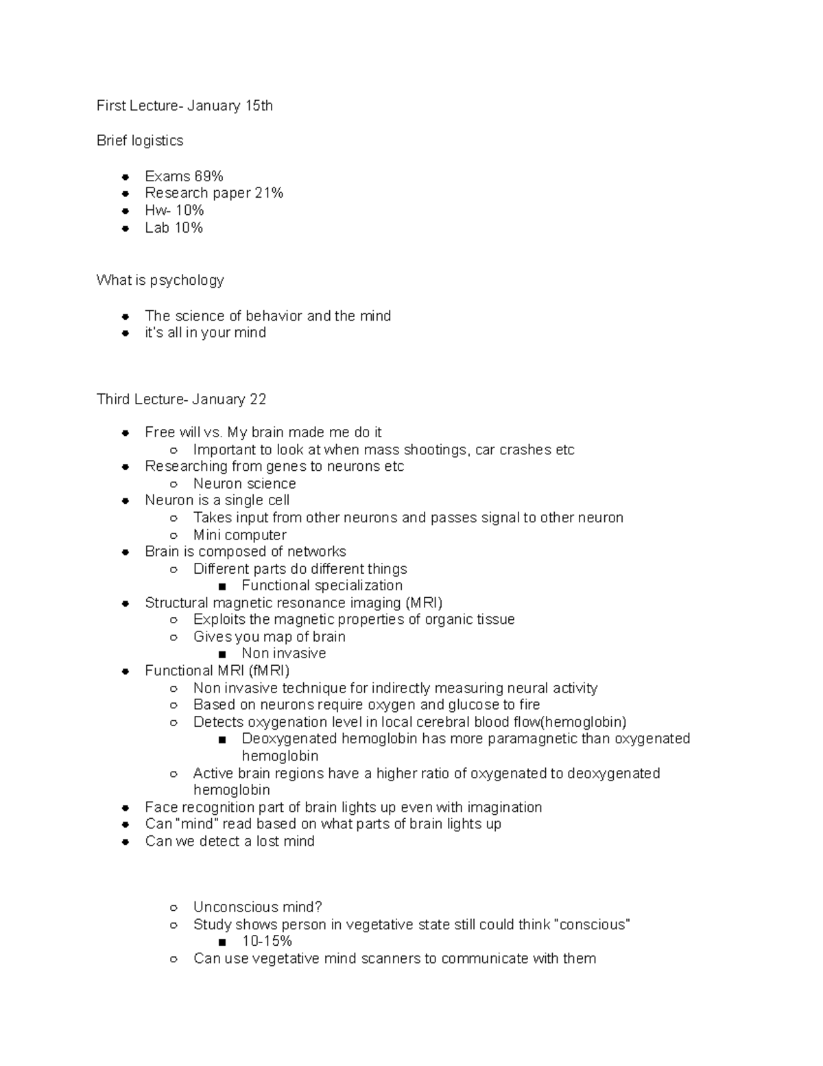 Intro to Psych - Lecture Notes (Weeks 1-8) - Studocu