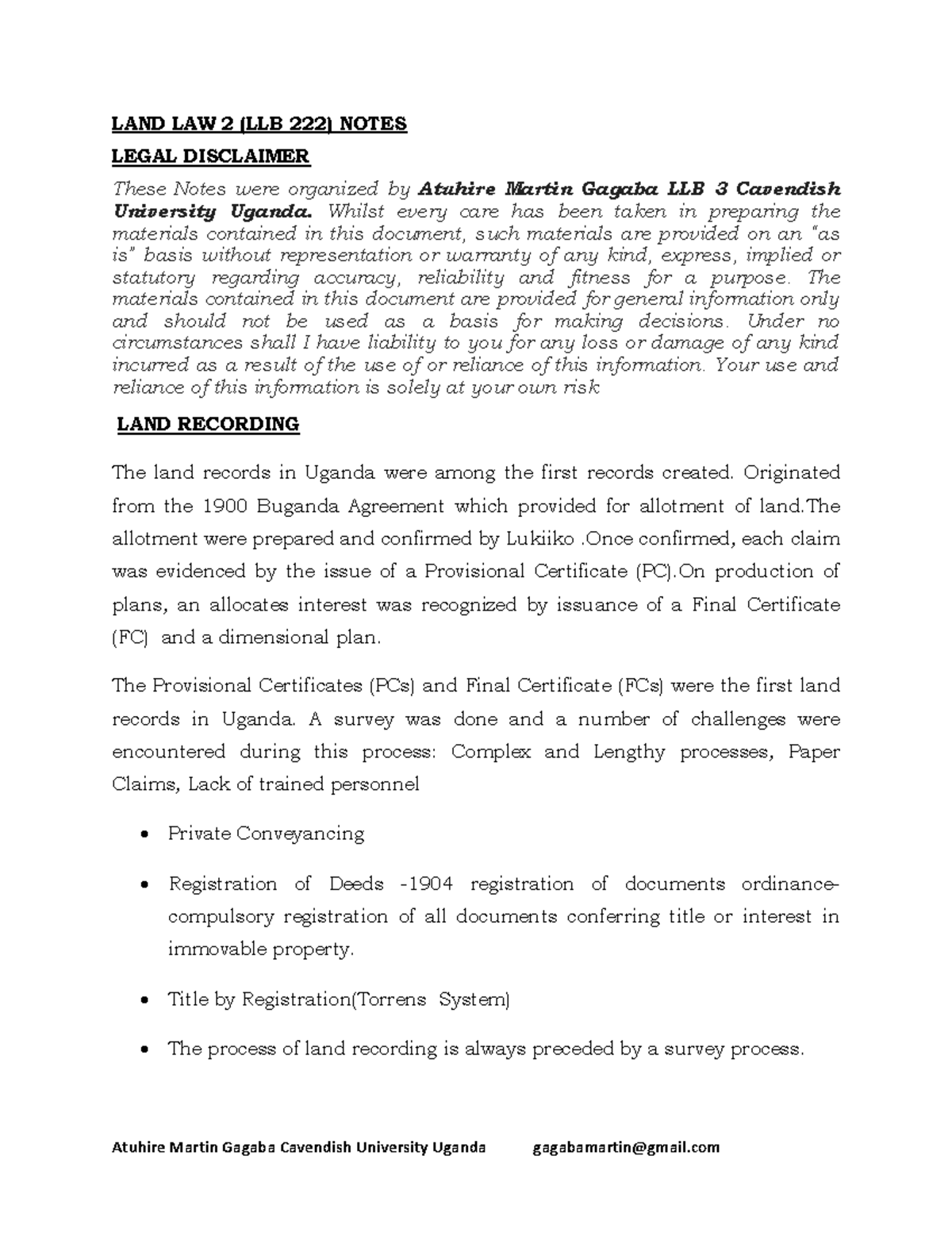 LLB 222 Land Law 2: Comprehensive Study Notes on Registration and Title ...