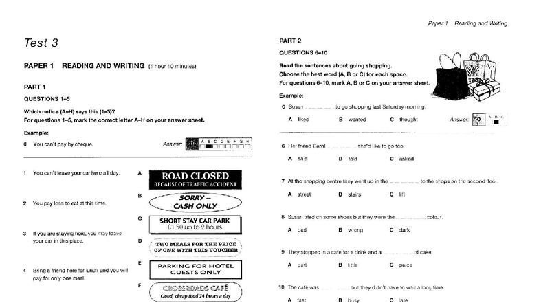 KET 4 Reading & Writing Test 3: Paper 1 Questions (P1-P9) - Studocu