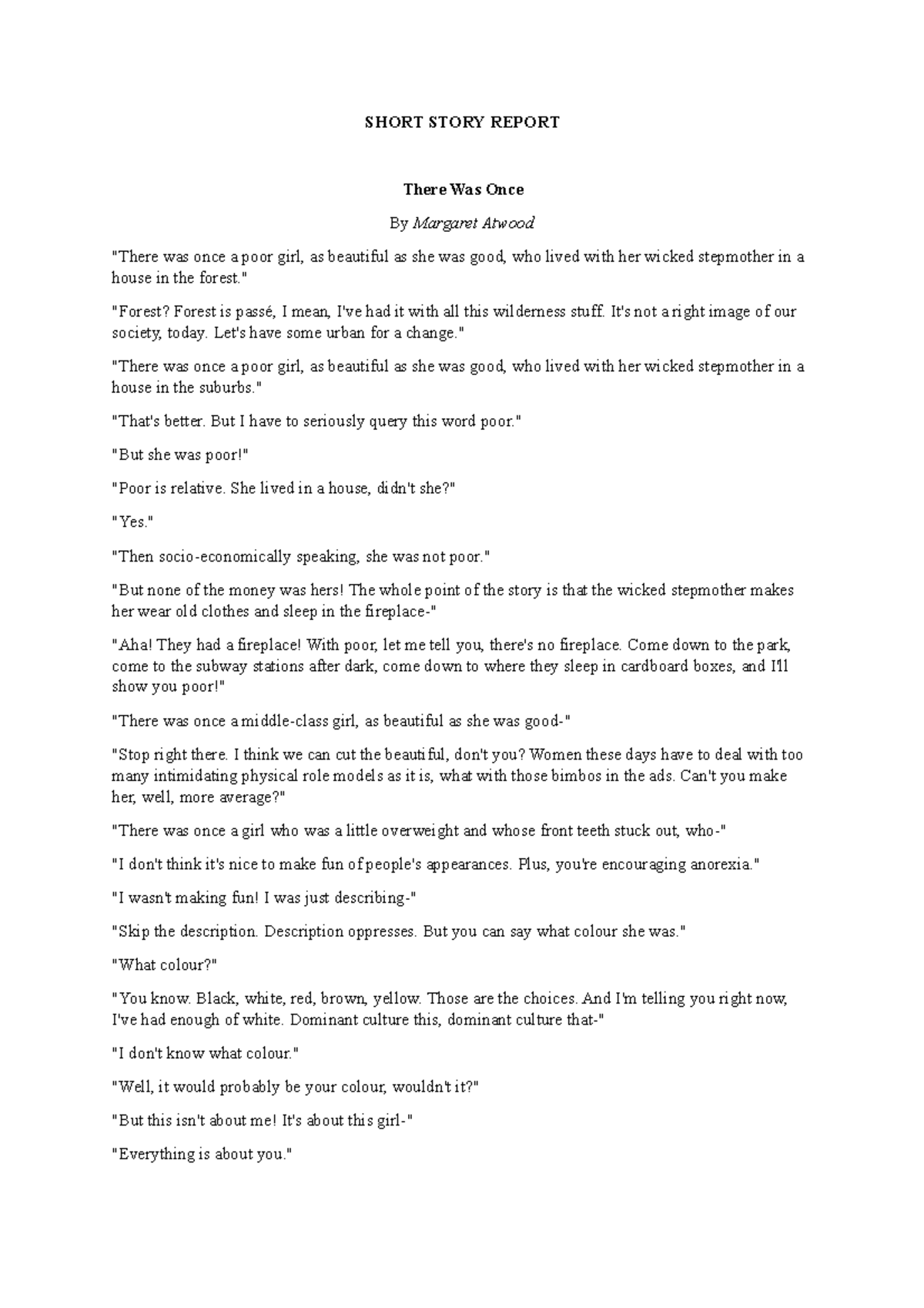ENG 201 - Short Story Analysis: 