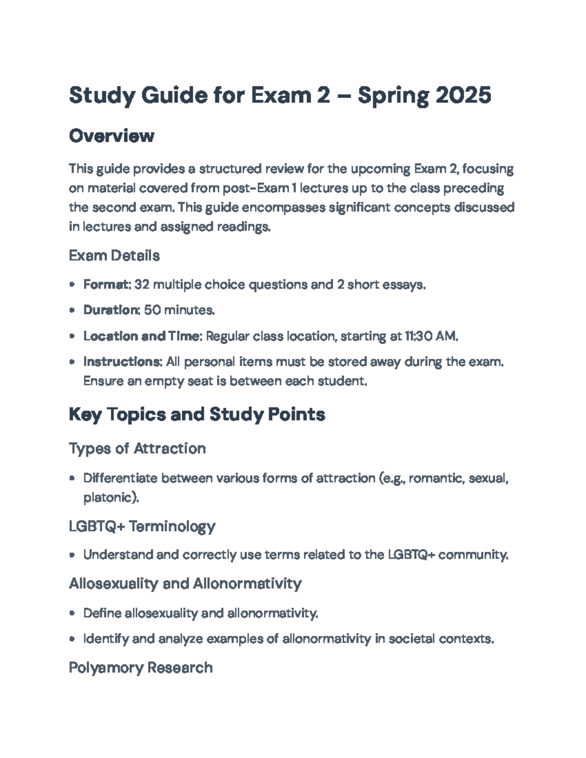 Study Guide for Exam 2 – Spring 2025: Key Concepts and Prep Tips ...