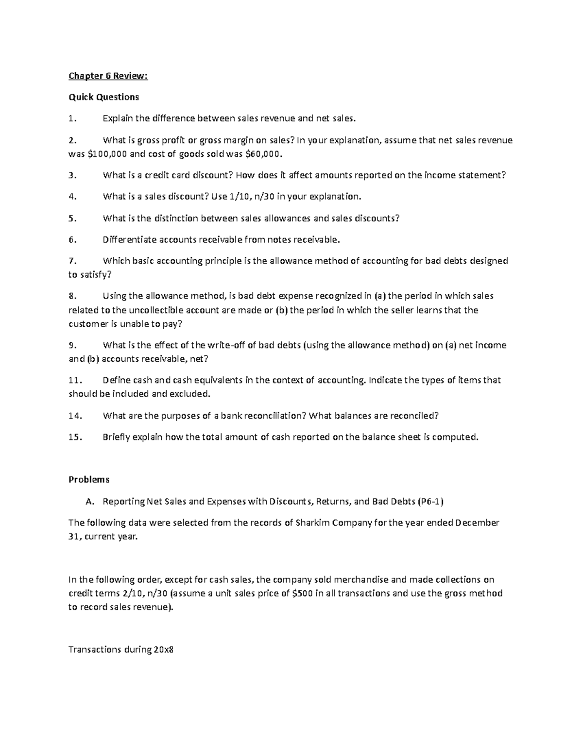 Chapter 6 Review Packet: Key Concepts & Questions on Accounting - Studocu