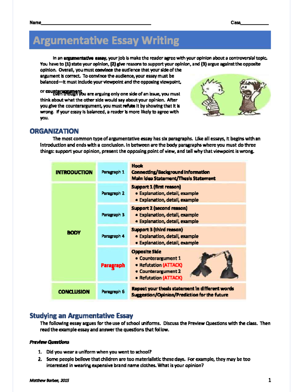 Argumentative Essay - SMA - Name Class Argumentative Essay Writing In ...