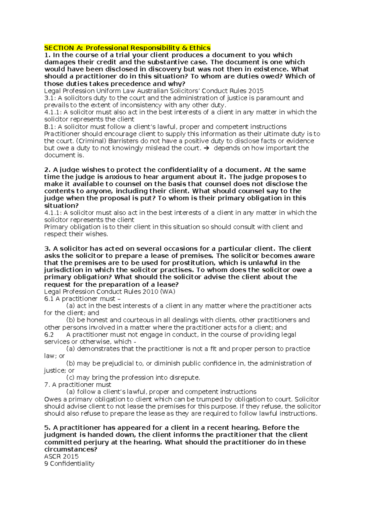 Exam Notes - LPSI: Professional Responsibility & Ethics in Legal ...