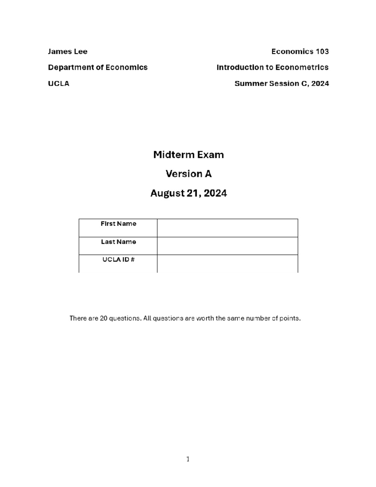 Summer 2024 Midterm Exam Review: Probability & Regression Analysis ...