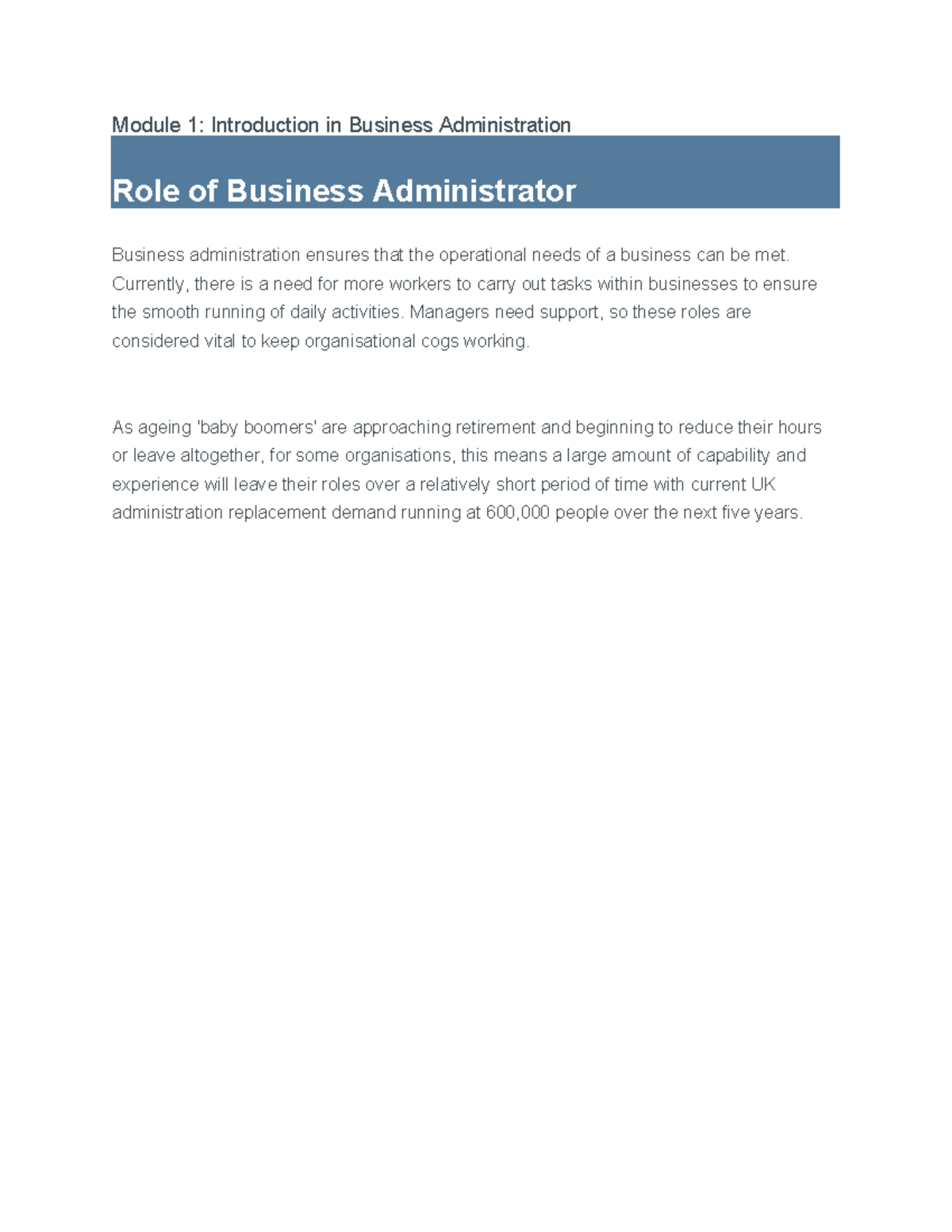 Module 1: Intro to Business Admin - Role of Business Administrator ...
