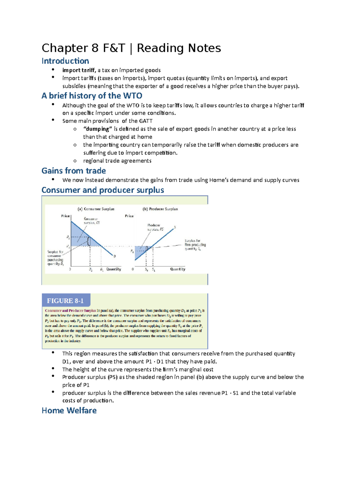 Chapter 8 F&T Reading Notes - Trade Policy and Economic Integration ...