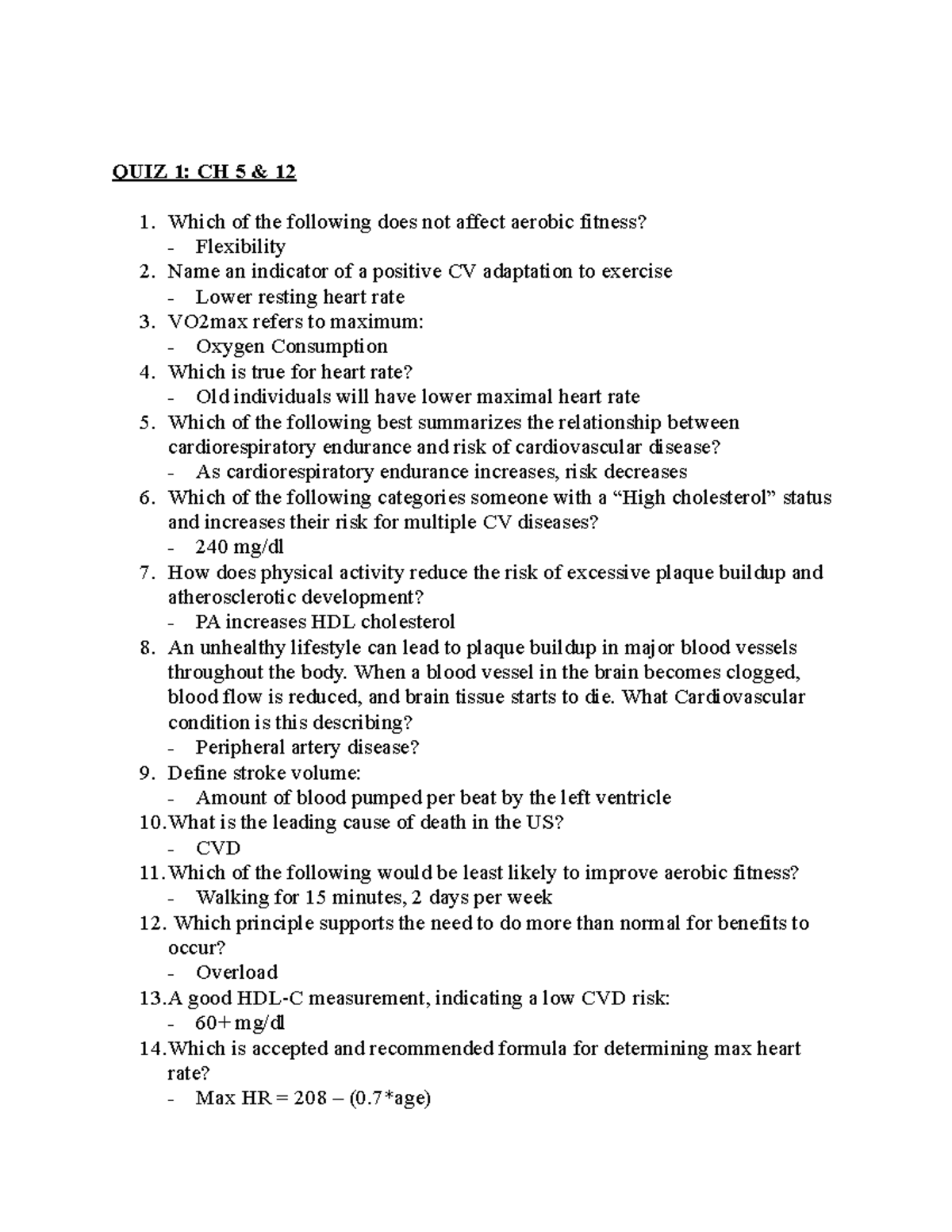 Physical Activity & Health Exam 2 Study Guide: Key Concepts & Quizzes ...