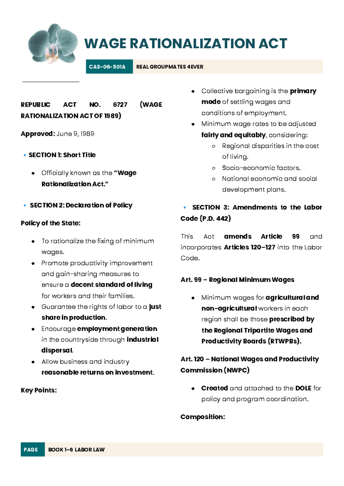 WAGE RATIONALIZATION ACT (RA 6727) Overview and Key Provisions - Studocu