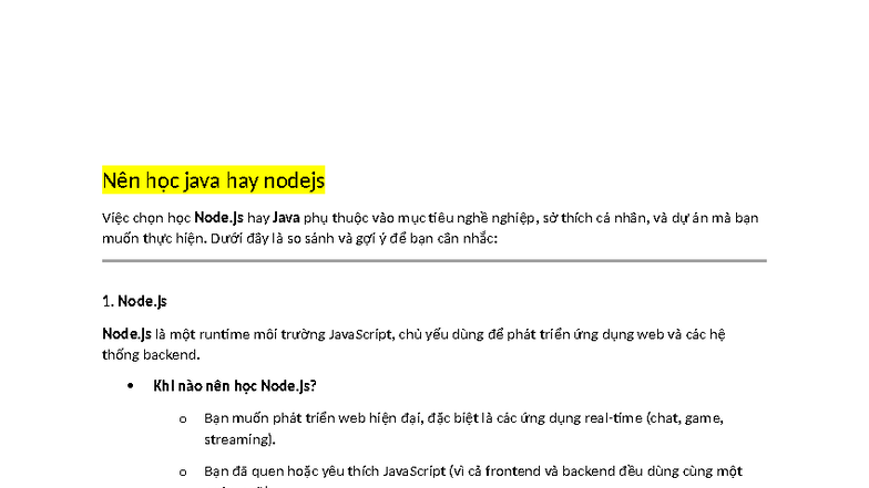 So sánh Node.js và Java: Lựa chọn cho sự nghiệp lập trình - Studocu