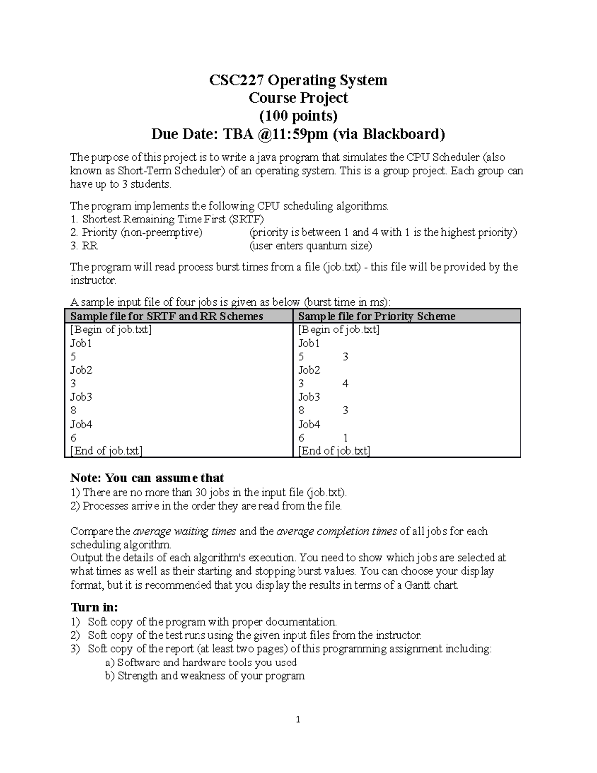 CSC227 Course Project: Java CPU Scheduler Simulation Guide - Studocu