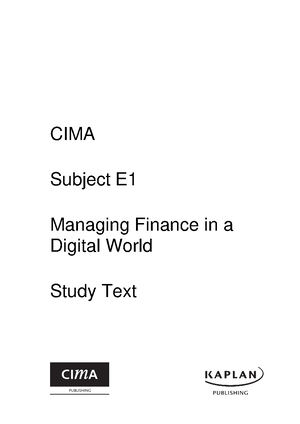 Cima E1 2019 Notes Managing Finance In A Digital World November