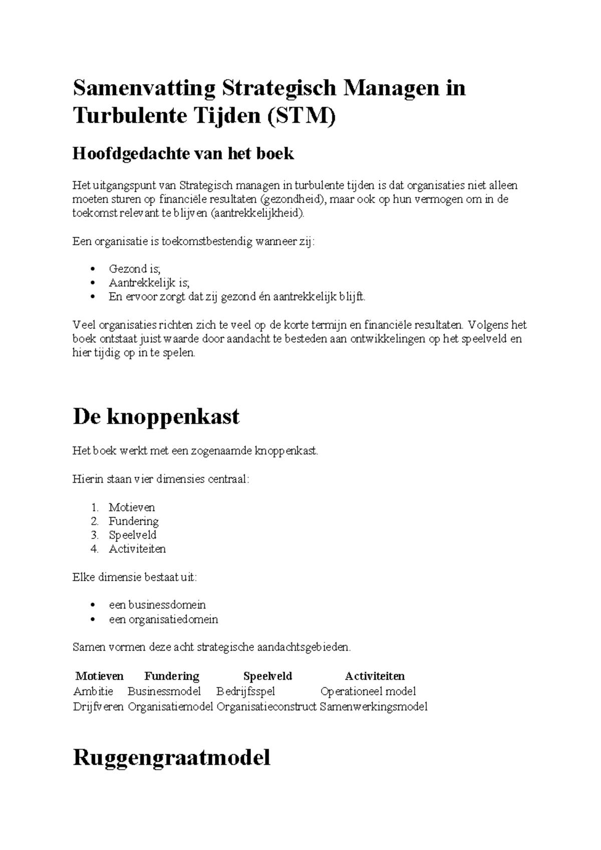 Samenvatting STM: Strategisch Managen in Turbulente Tijden - Studeersnel