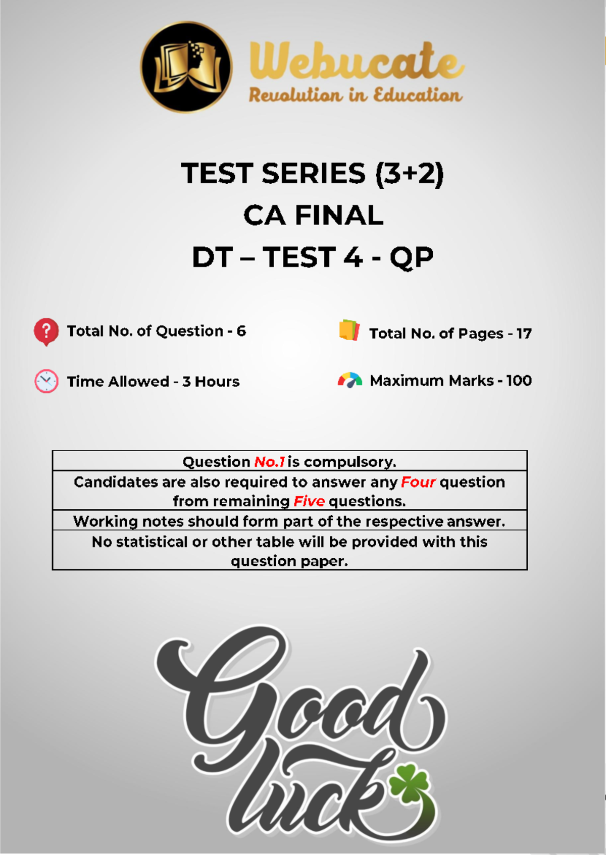 CA Final DT Mock Test: Comprehensive Overview and Analysis - Studocu