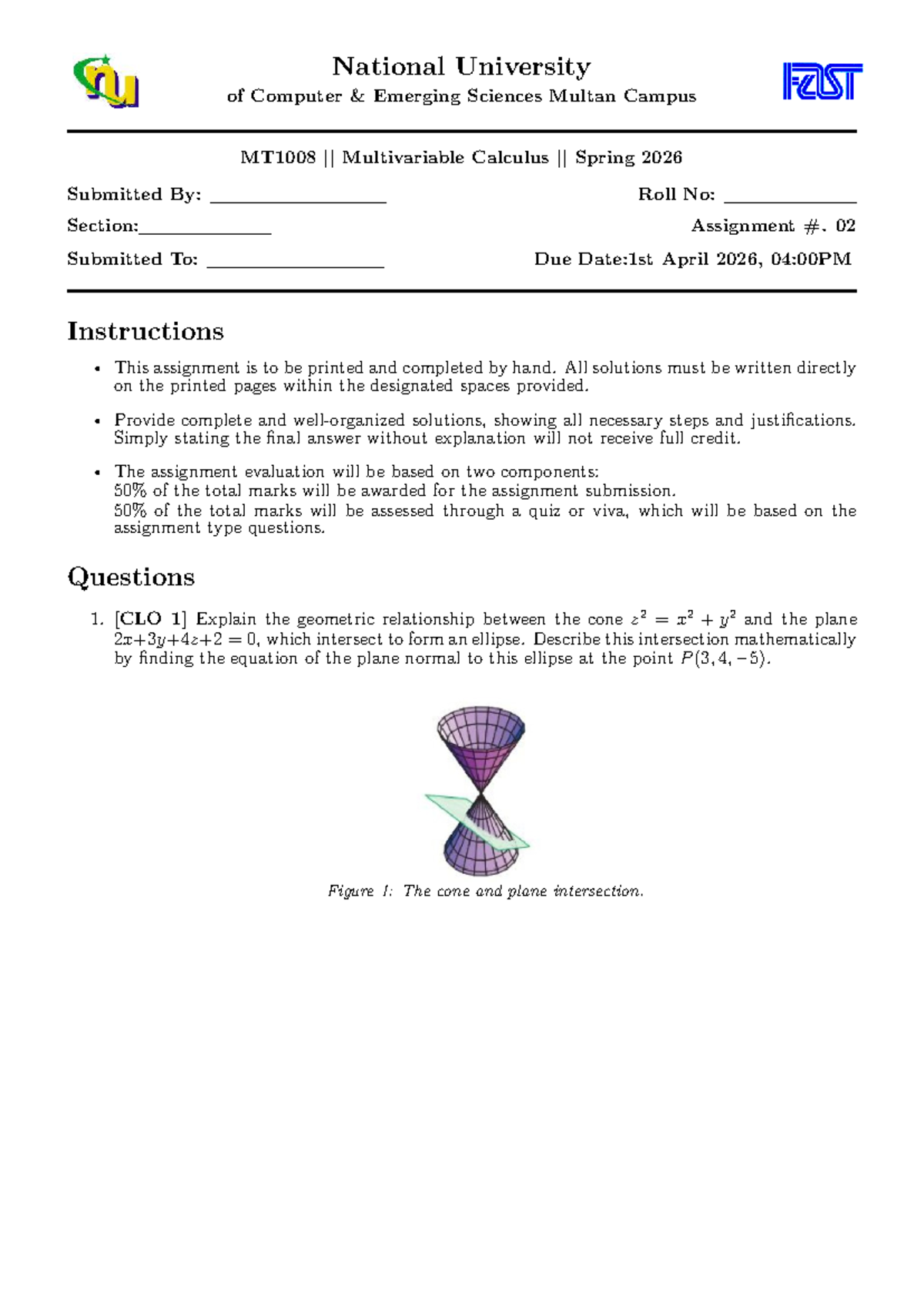 MT1008 Multivariable Calculus Assignment 02 - Spring 2026 - Studocu