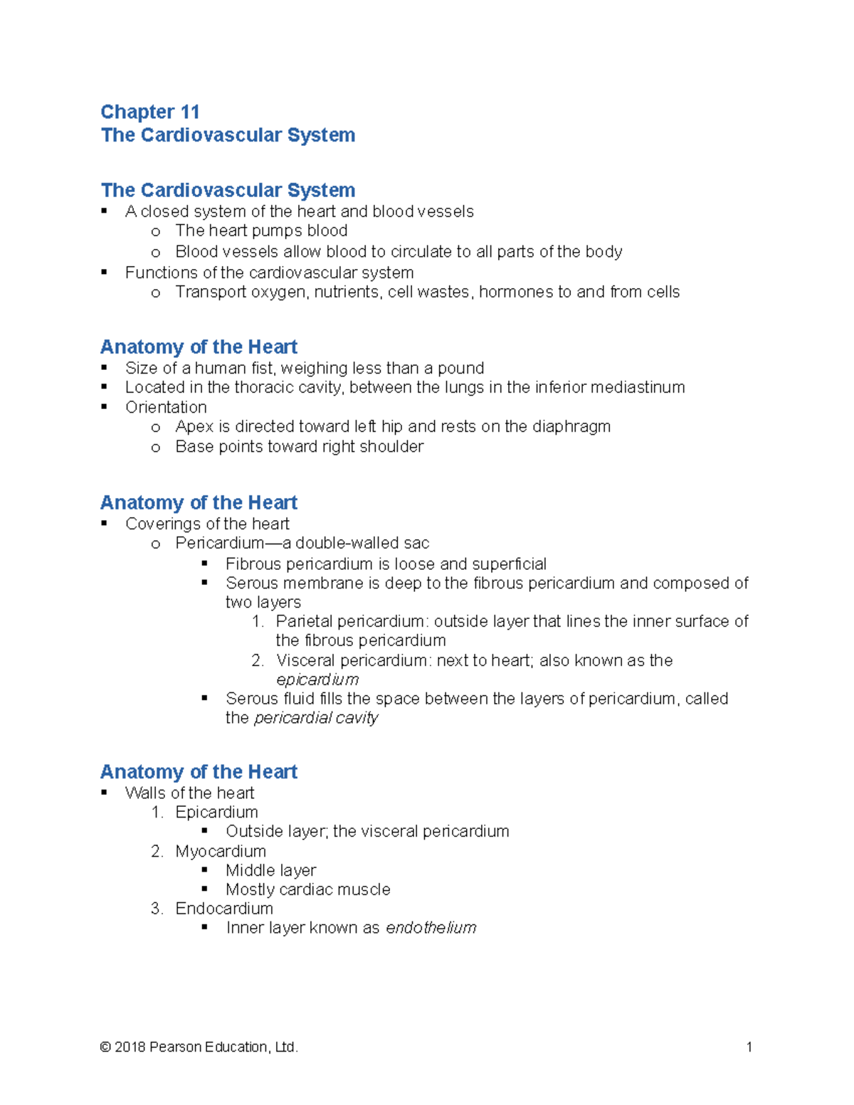 Summary notes for chapter 11: The cardiovascular system - Studocu
