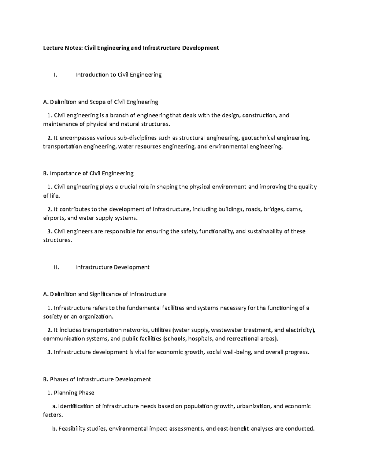 Civil Engineering Lecture Notes on Infrastructure Development - Studocu