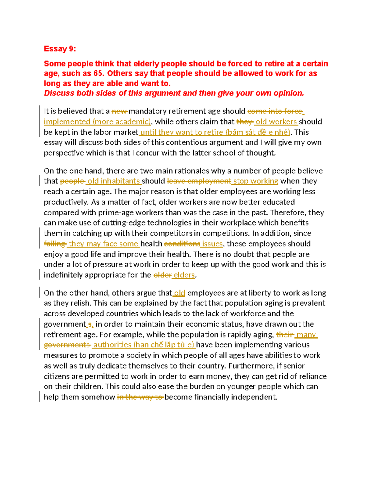 Essay 9: The Debate on Mandatory Retirement Age and Work Freedom - Studocu