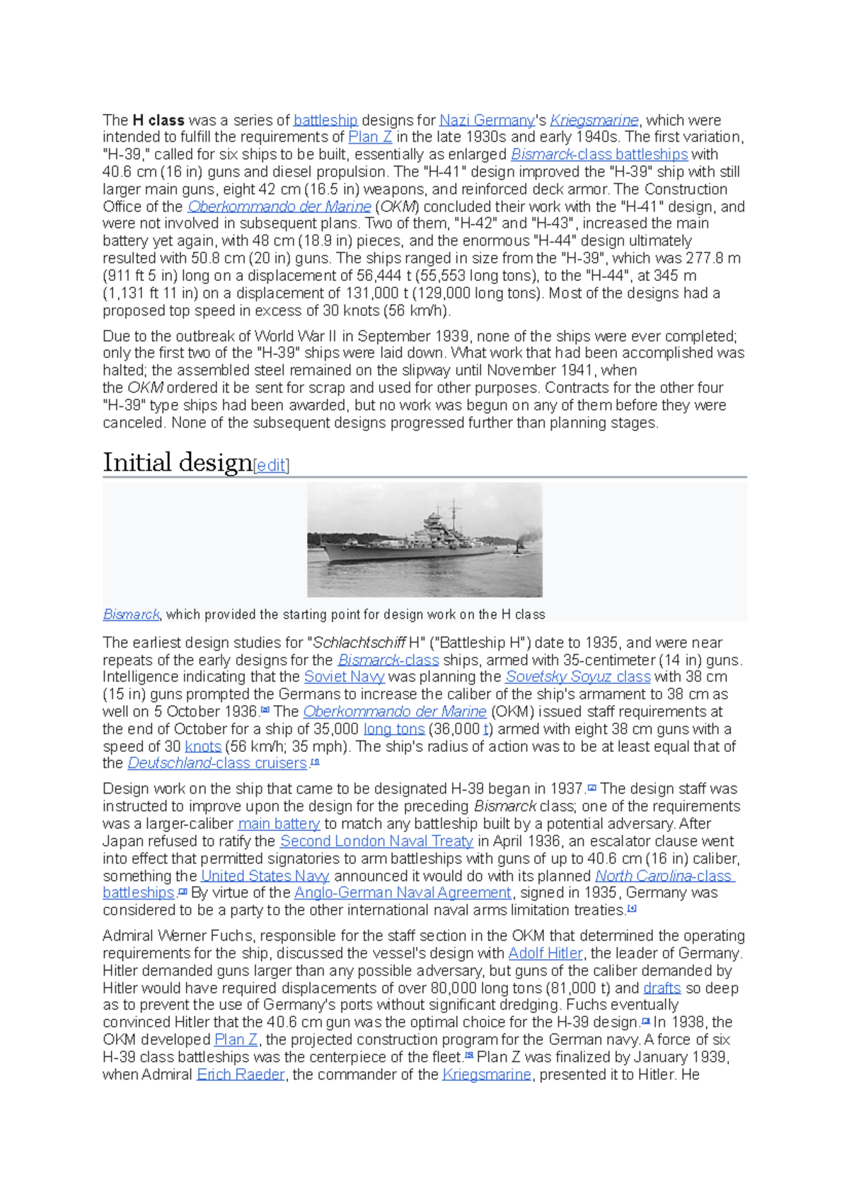 H-class battleship proposals - The H class was a series of battleship ...
