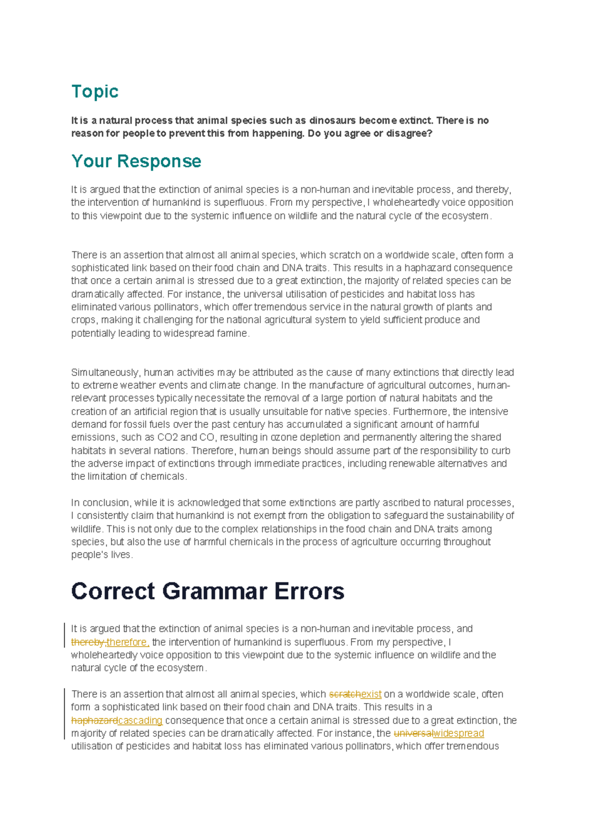 IELTS Writing Task 2: Opinion Essay on Animal Extinction and Human ...