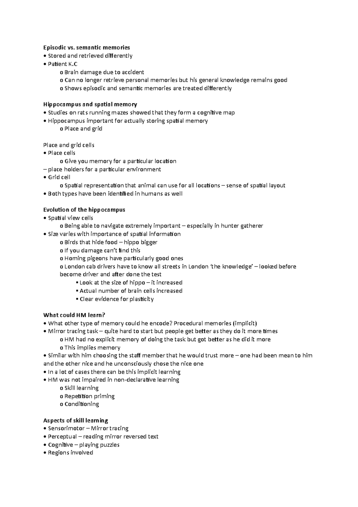 Week-8 Lecture notes - Episodic vs. semantic memories Stored and ...