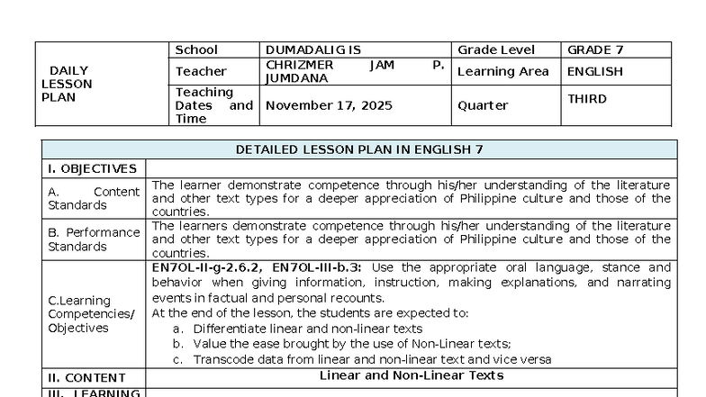 Grade 7 English Daily Lesson Plan (CO 2 2023-2024) - Studocu