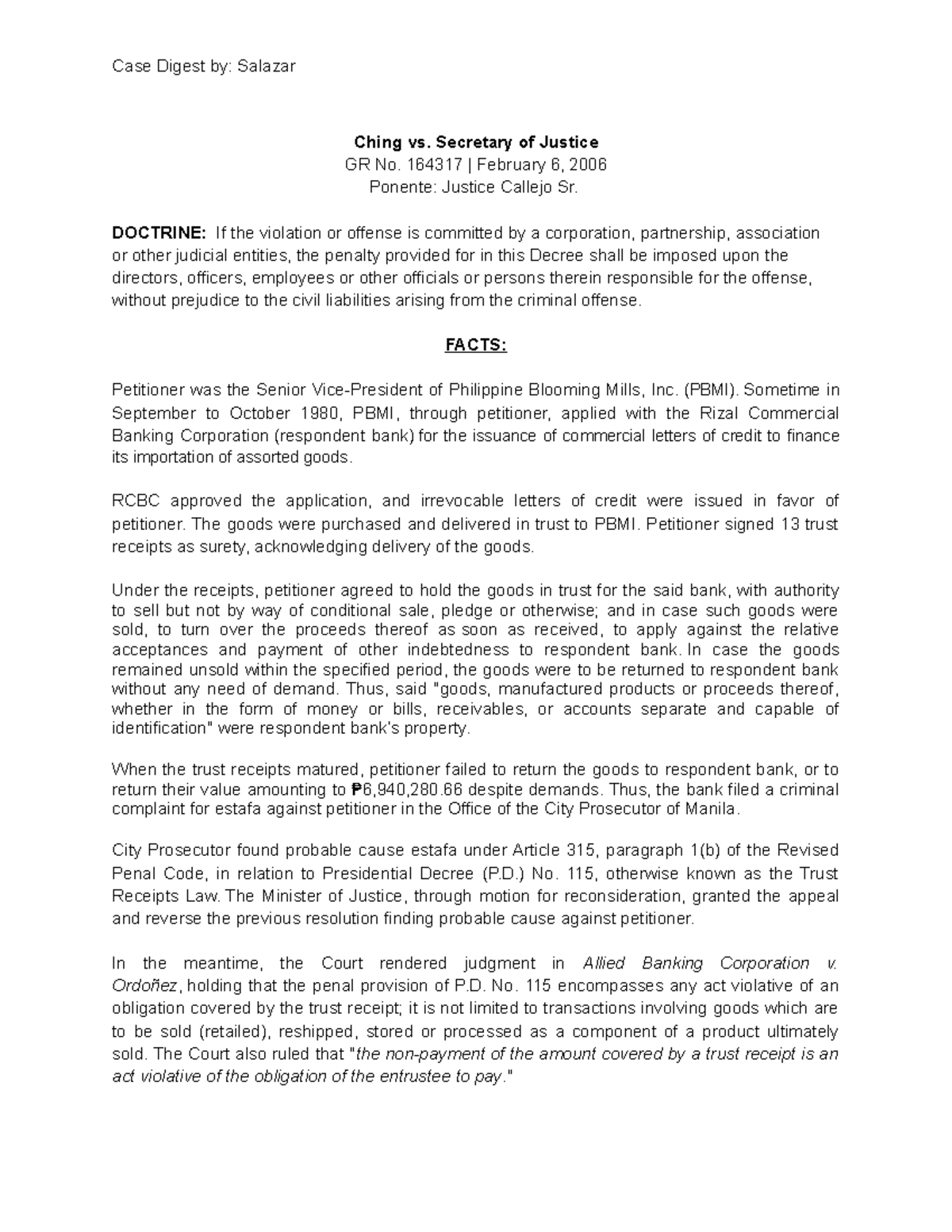 Case Digest: Ching vs. Secretary of Justice (GR No. 164317) Analysis ...