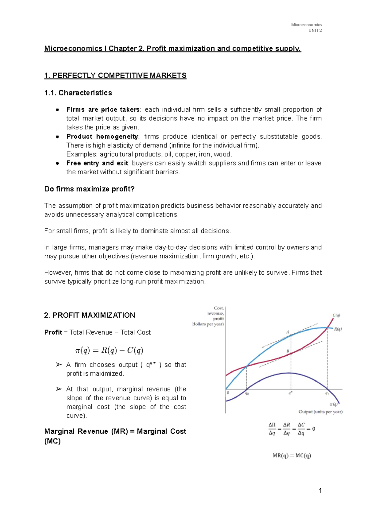 Microeconomics UNIT 2: Profit Maximization & Competitive Supply ...
