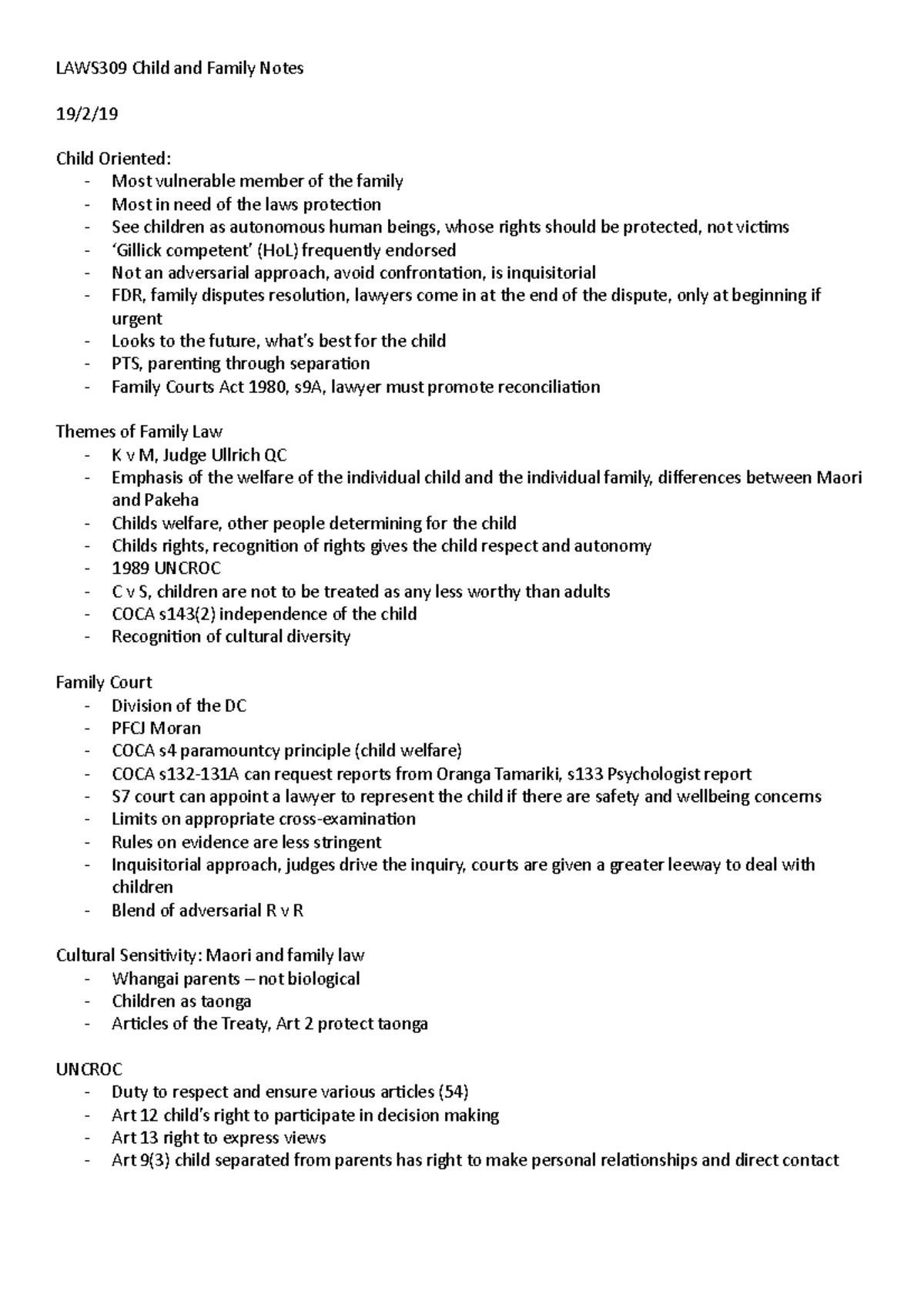 LAWS309 Child and Family Law Notes Overview and Key Themes - Studocu
