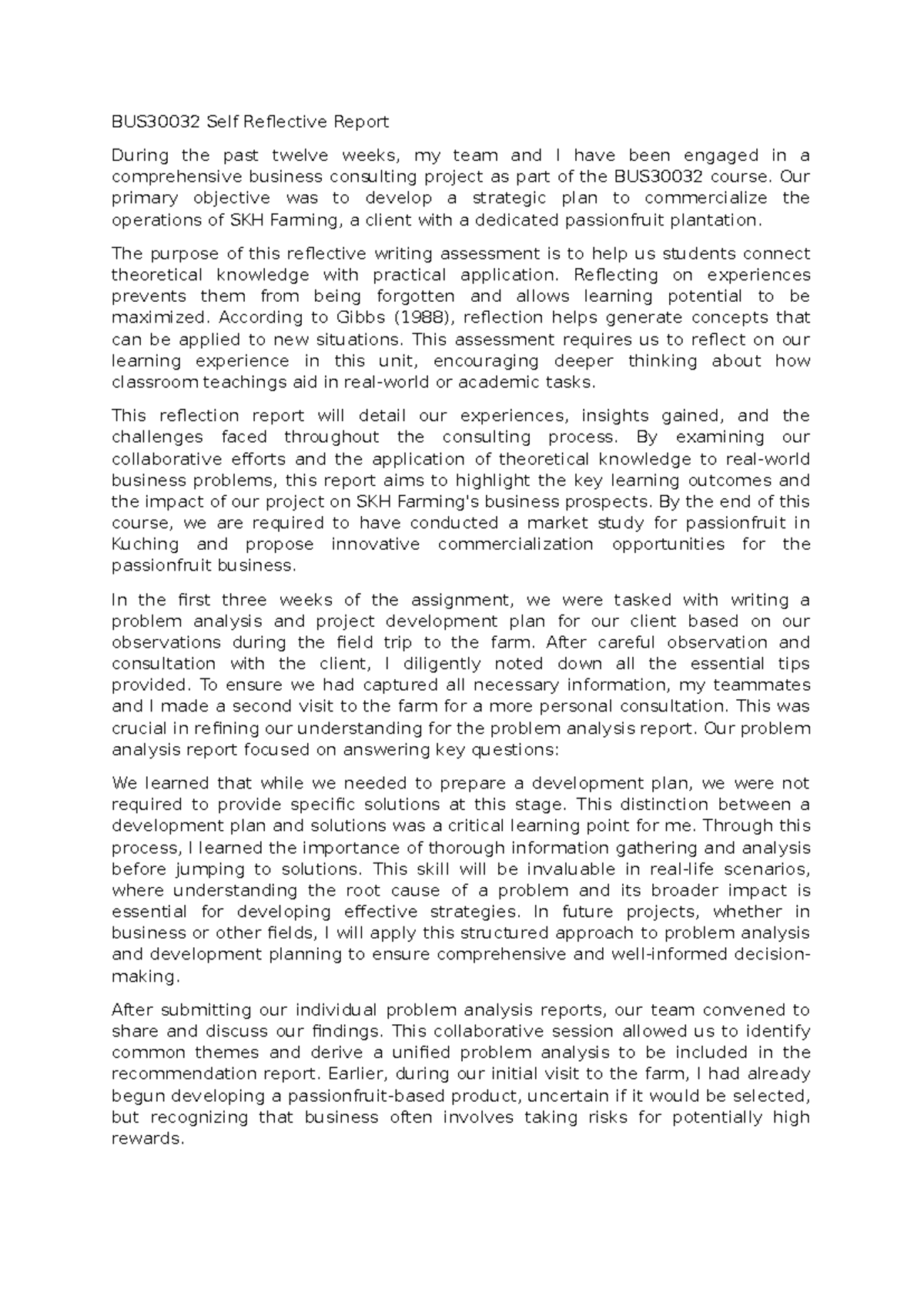 BUS30032 Self Reflection on Business Consulting Project Insights - Studocu