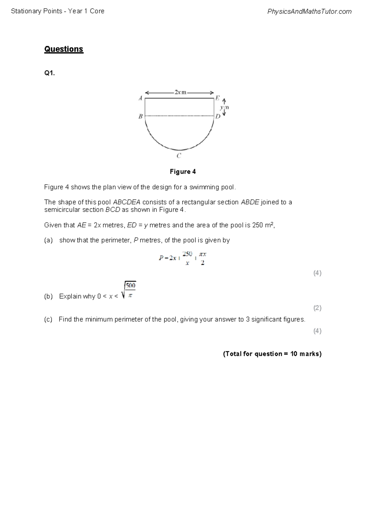 Calculus Questions: Stationary Points Analysis and Solutions - Studocu
