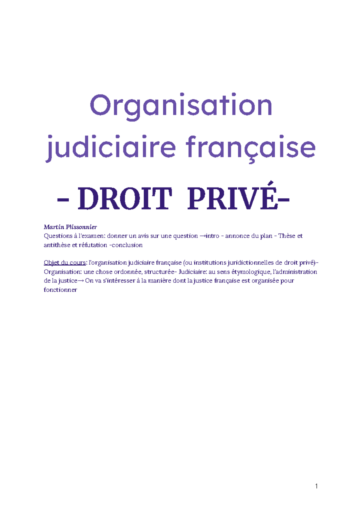 Titre : OJF - Droit Privé : Organisation Judiciaire Française et Dualisme - Document Preview