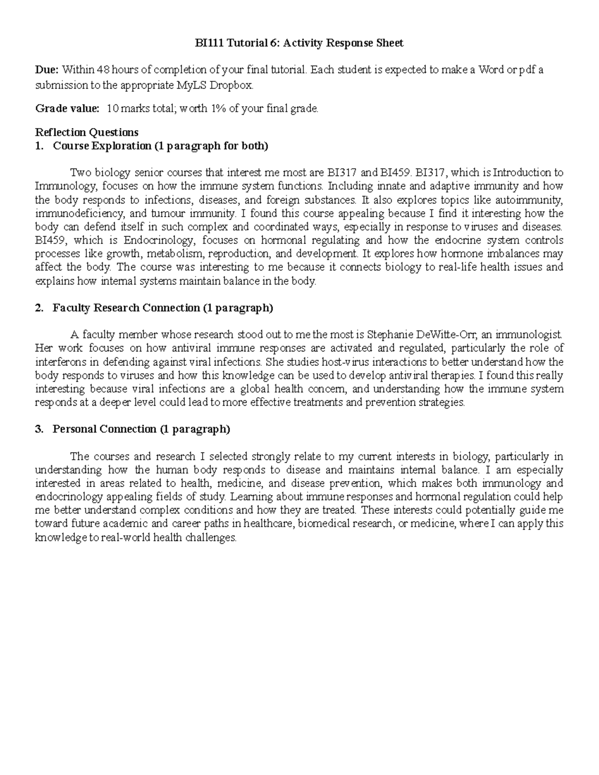 BI317 & BI459: Tutorial 6 Activity Response Sheet Insights - Studocu